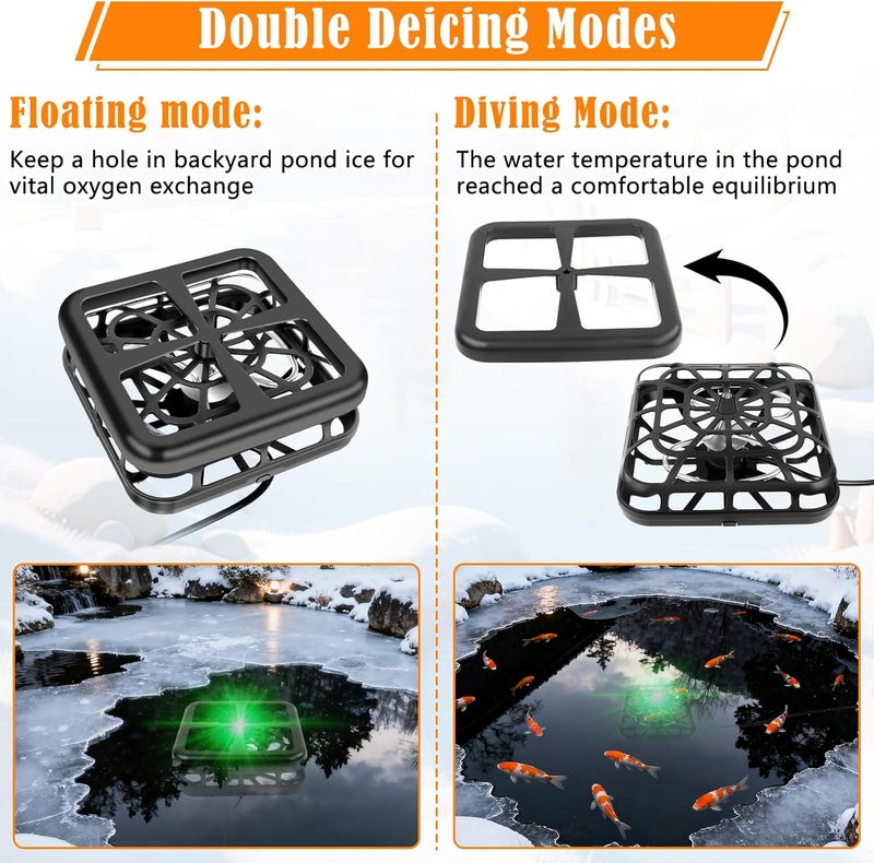 SprintGy Floating & Submersible Pond Heater, 1500W Pond Heaters for Outdoor Ponds with Fish, Thermostat Control Pond Deicer with Indicator Lights, Koi Pond Stock Tank Water Trough Heater for Winter - Image 4